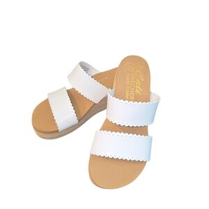***Skechers Womens Cali Luxe Foam Summer Beach Mist White Slide Sandals- size 6m
